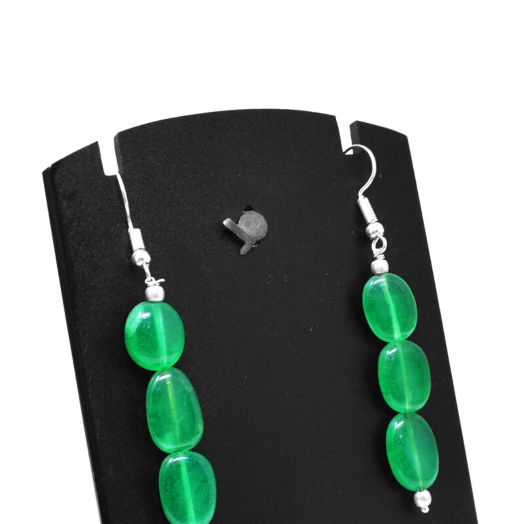 Green And Silver Beaded Earrings With Fish Hook Design 100$